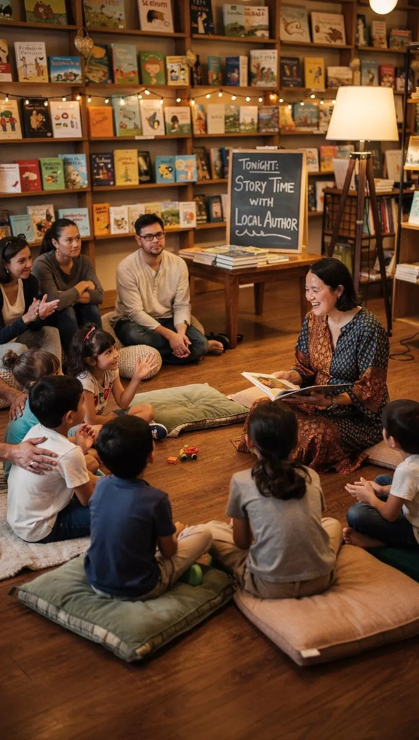 A shelf filled with diverse children's literature showcasing multicultural stories and illustrations.
