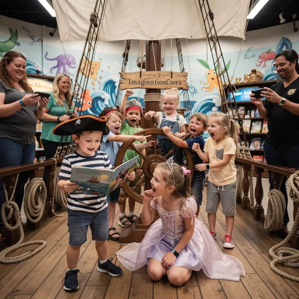An inviting reading corner with plush cushions and a selection of popular children's novels.