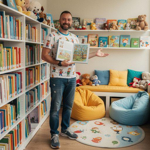 A colorful display of children's picture books featuring various characters and themes.