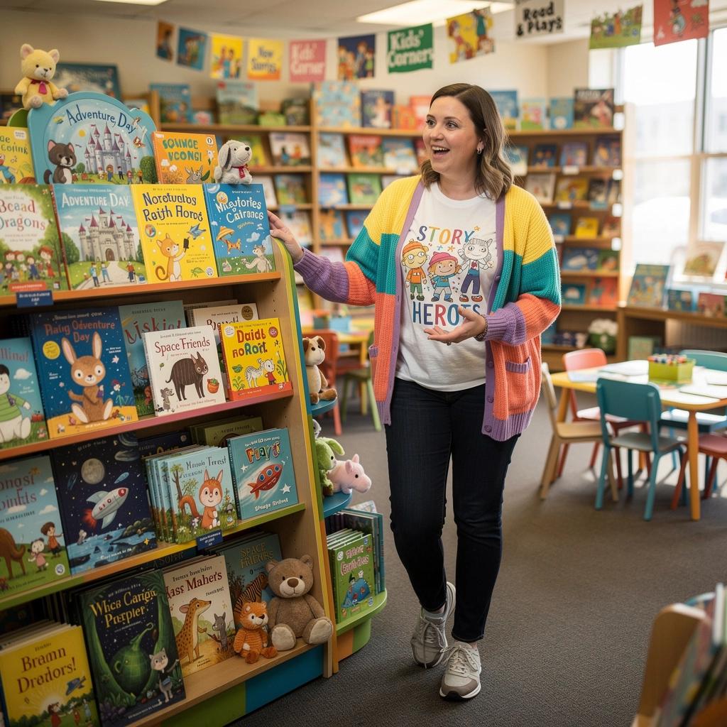 A group of children participating in a storytelling session, captivated by a storyteller holding a beautifully illustrated book.